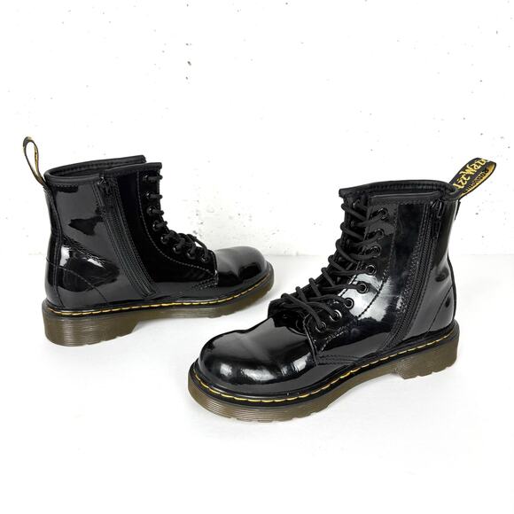Dr. Martens Junior 1460 Patent Leather Lace Up Combat Boots Black Hi Top Size 2 - Picture 7 of 9